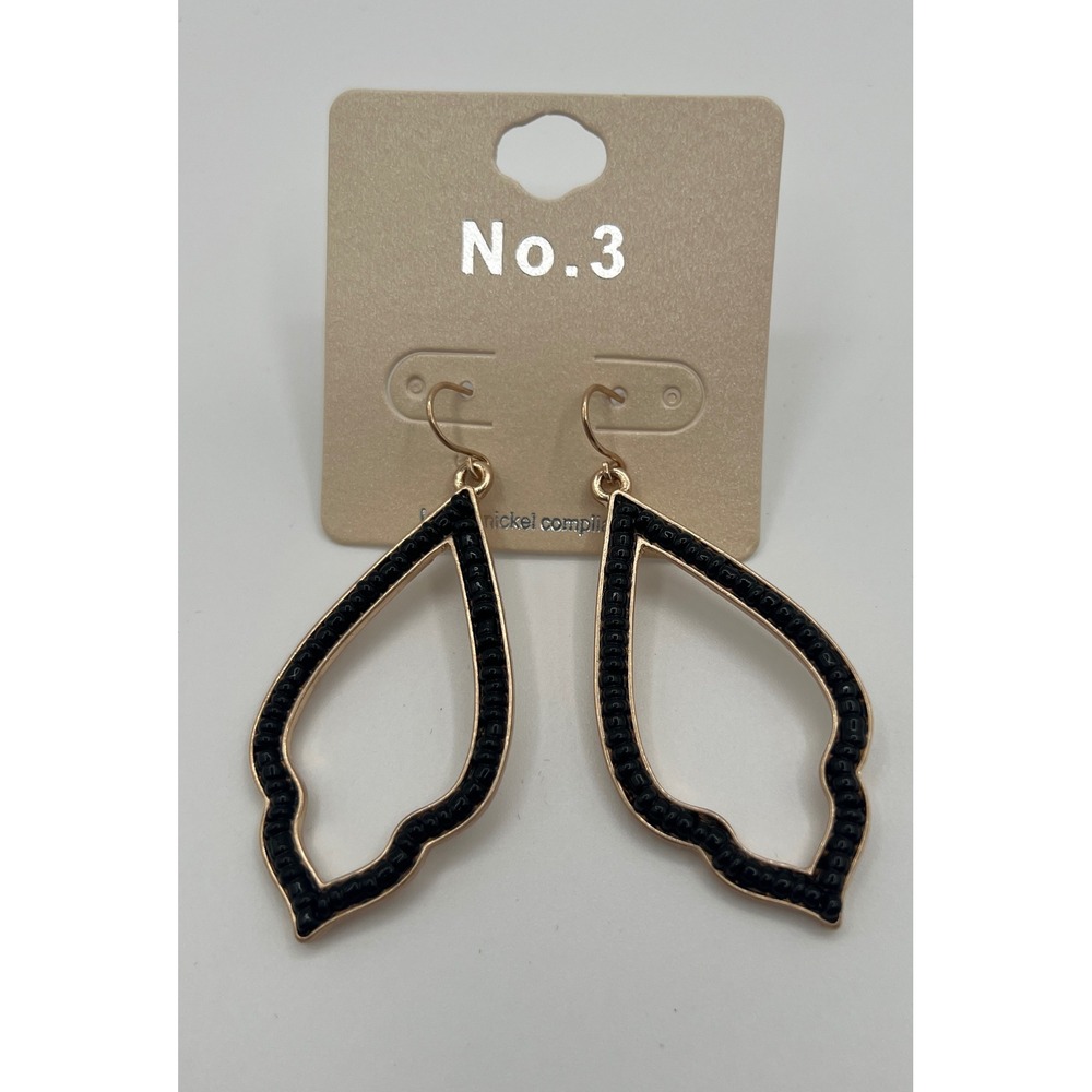 No. 3 Gold Tone Black Beaded Open Teardrop Dangle Earrings VE2790WGBK
